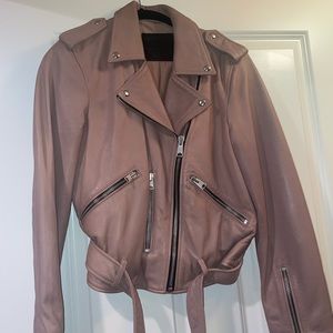 AUTHENTIC ALL SAINTS - Mauve Leather Jacket size 8 -PERFECT condition never worn